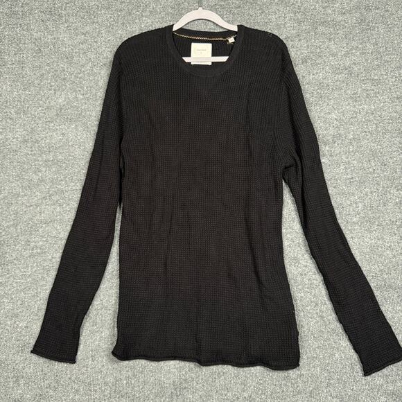 New Billy Reid Large Merino Wool Waffle Knit Sweater Black Crew Neck Long Sleeve - Picture 1 of 7